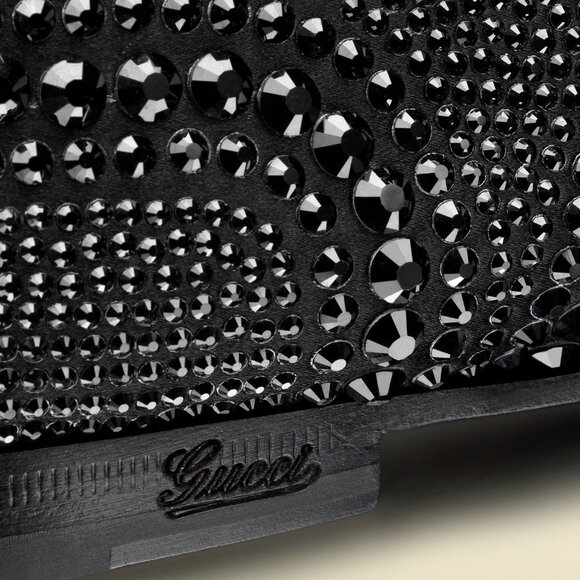 GUCCI SHOES BLACK LACE-UP LOAFERS SATIN WITH BLACK CRYSTALS sz 36.5 6.5 - Picture 4 of 12